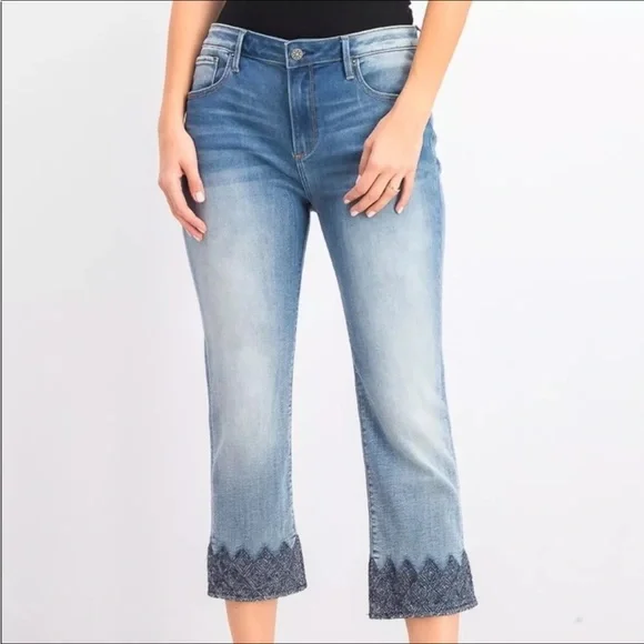 DRIFTWOOD CANDACE Embroidered Hem Straight Ankle High Rise Jeans - 27 - Picture 1 of 13